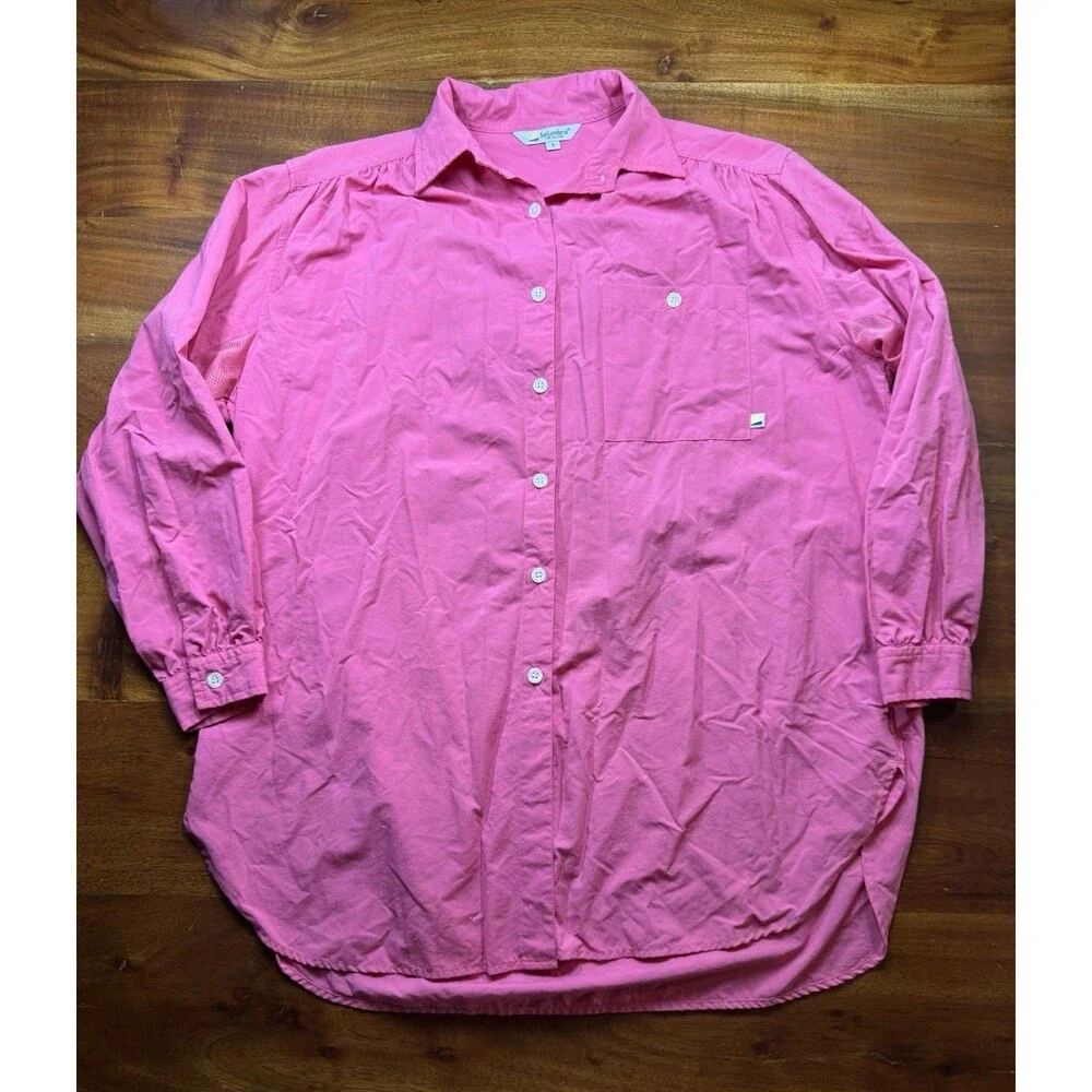 Solumbra Women S Pink Long Sleeve Sun Shirt Button Up Hiking Travel Vent